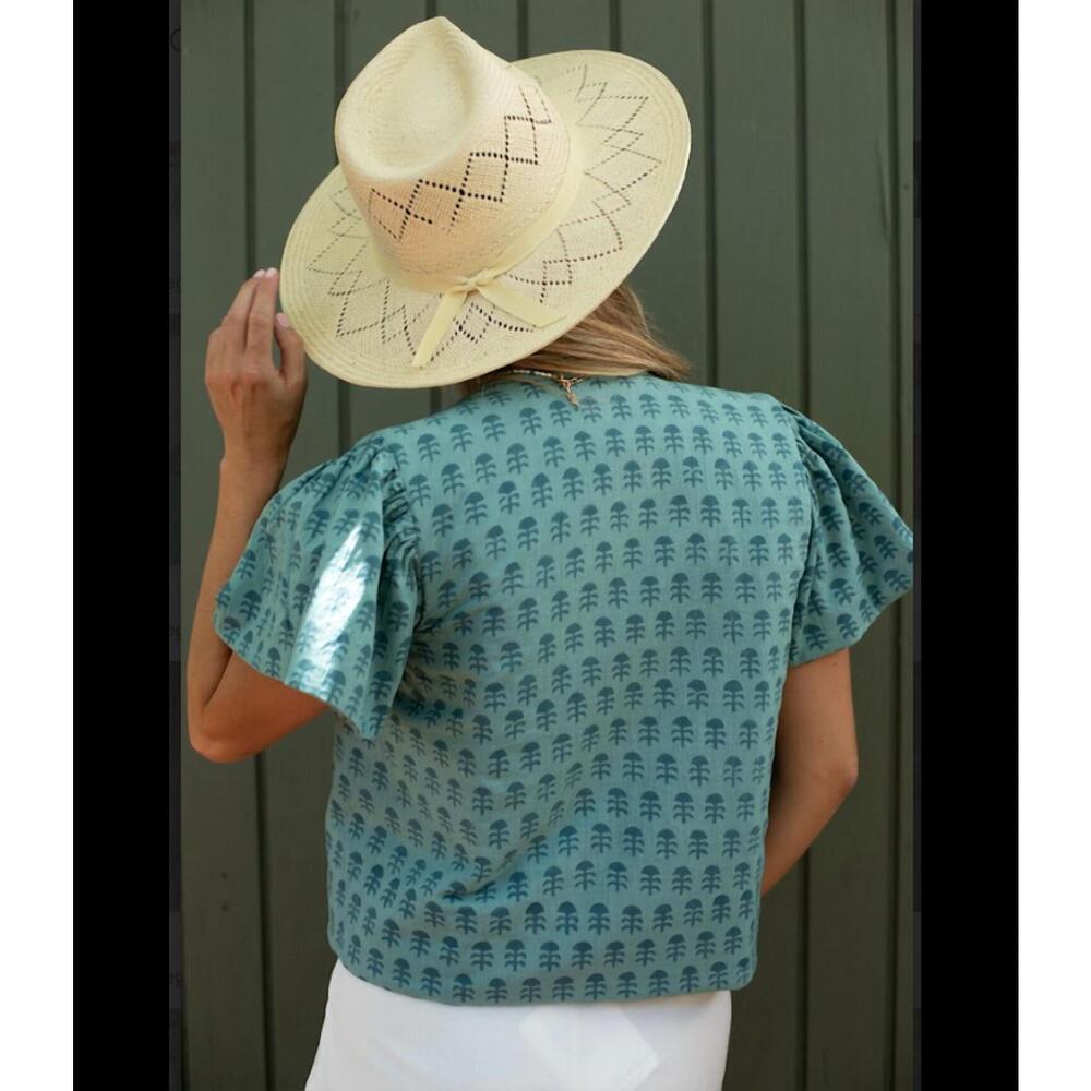 NEW EXVOTO darby reversible embroidery linen vest in mineral blue - Picture 2 of 8